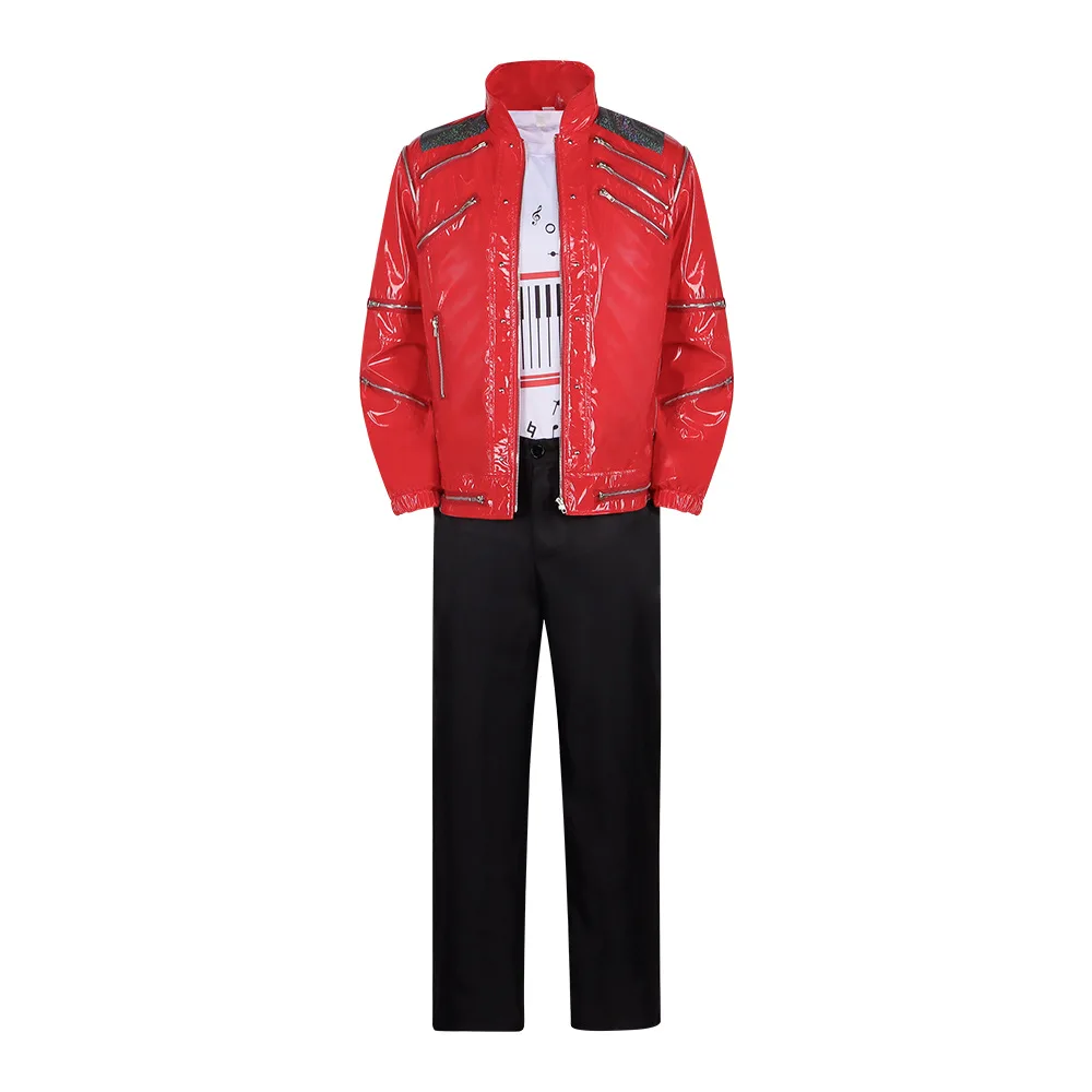 Michael Jackson Beat It Munich 1997 Red Leather Jacket Impersonators Leather Punk Casual Coat Halloween Stage Christmas Outwear
