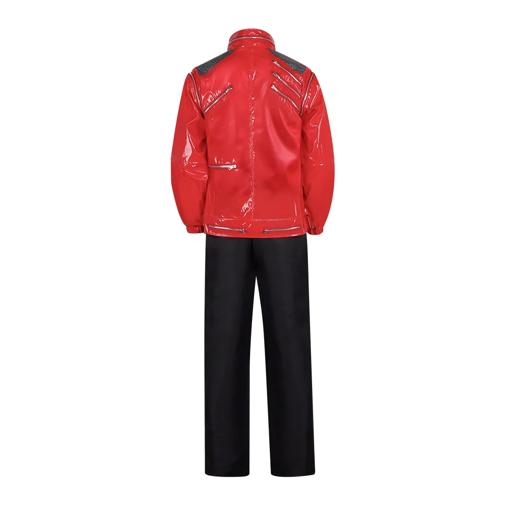 Michael Jackson Beat It Munich 1997 Red Leather Jacket Impersonators Leather Punk Casual Coat Halloween Stage Christmas Outwear