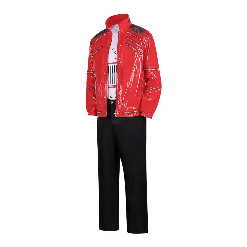 Michael Jackson Beat It Munich 1997 Red Leather Jacket Impersonators Leather Punk Casual Coat Halloween Stage Christmas Outwear