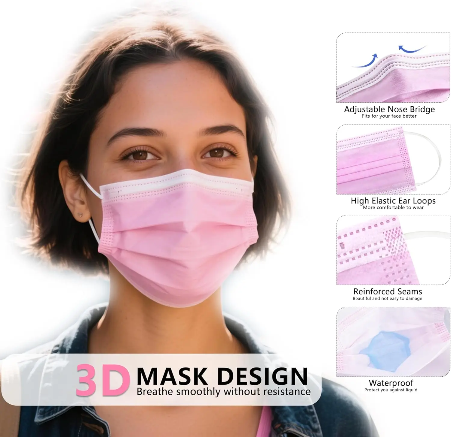 100/50Pcs Three-Layer Protective Filter Disposable Masks, Breathable and Comfortable, with Elastic Ear Loops and Nose Bridge Clip - Affordable Bulk Purchase for Home Use, Suitable for Travel, Outdoor Activities, Christmas, Halloween, Daily Wear, Office Use