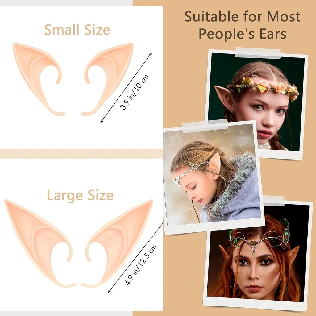 1/2/4Pairs Cosplay Fairy Pixie Elf Ears,Anime Party Dress Up Costume Masquerade Accessory, Halloween Christmas Party Photo Props