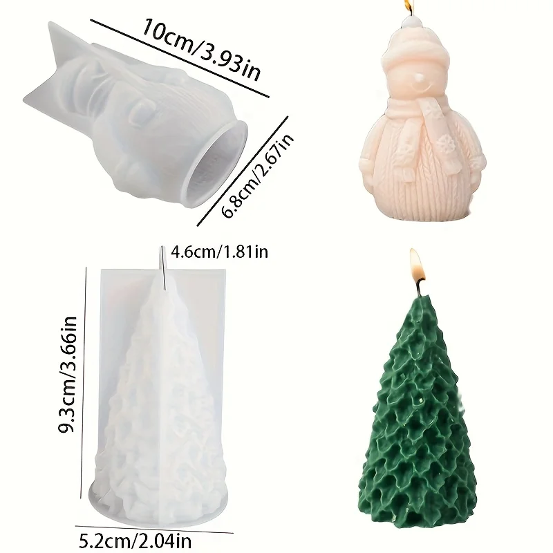 2pcs Holiday Gift Making Silicone Mold Snowman And Christmas Tree Diy Christmas Crafts Candles, Soap, Gypsum Crafts