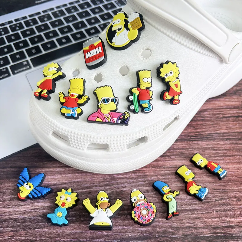 9-25Pcs Hot Toys Simpson Shoe Charms Cartoon Slides Clog Sandals Shoes Decorations Accessories For Christmas Birthday Gifts