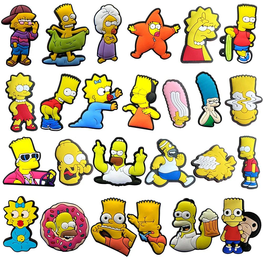 9-25Pcs Hot Toys Simpson Shoe Charms Cartoon Slides Clog Sandals Shoes Decorations Accessories For Christmas Birthday Gifts