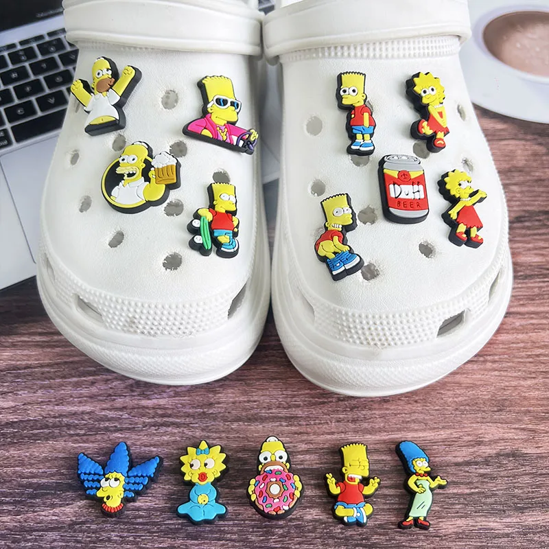 9-25Pcs Hot Toys Simpson Shoe Charms Cartoon Slides Clog Sandals Shoes Decorations Accessories For Christmas Birthday Gifts