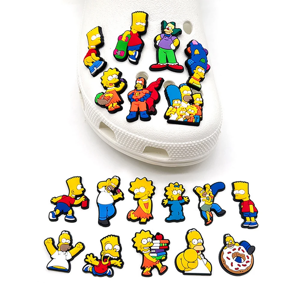 9-25Pcs Hot Toys Simpson Shoe Charms Cartoon Slides Clog Sandals Shoes Decorations Accessories For Christmas Birthday Gifts