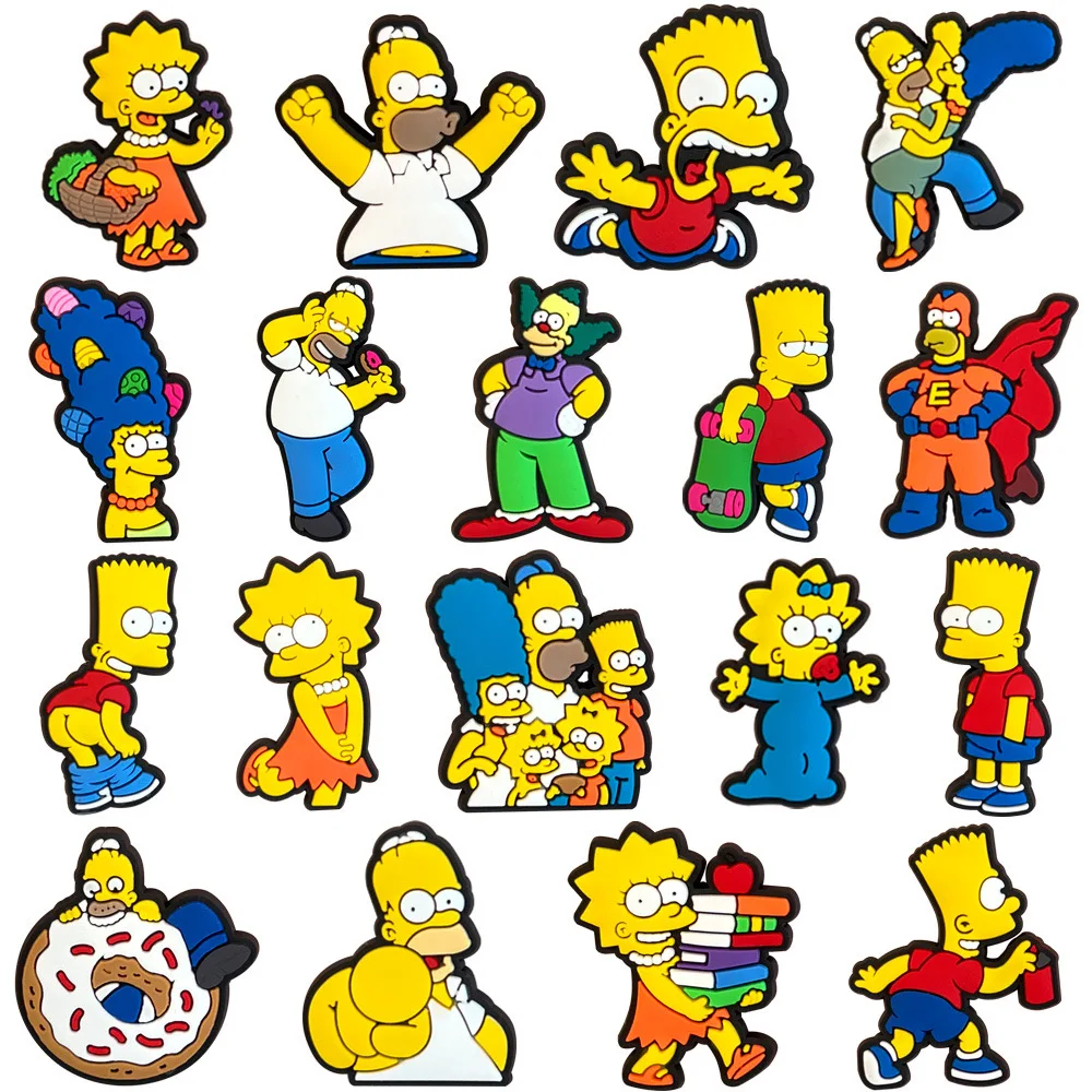 9-25Pcs Hot Toys Simpson Shoe Charms Cartoon Slides Clog Sandals Shoes Decorations Accessories For Christmas Birthday Gifts