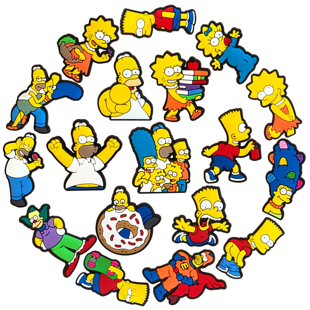 9-25Pcs Hot Toys Simpson Shoe Charms Cartoon Slides Clog Sandals Shoes Decorations Accessories For Christmas Birthday Gifts
