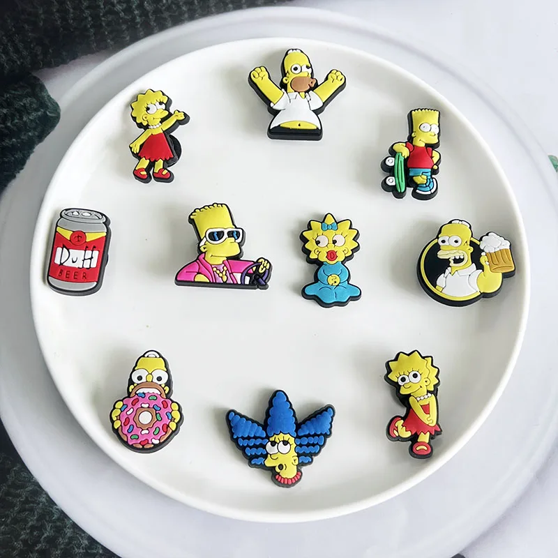9-25Pcs Hot Toys Simpson Shoe Charms Cartoon Slides Clog Sandals Shoes Decorations Accessories For Christmas Birthday Gifts