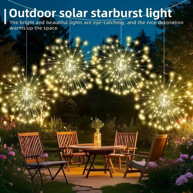 4/5 Hanging Solar Outdoor Fireworks Lights 240/450 LED Flashing Starburst Ball Lights 8 Modes for Gardens Tents Christmas Decor