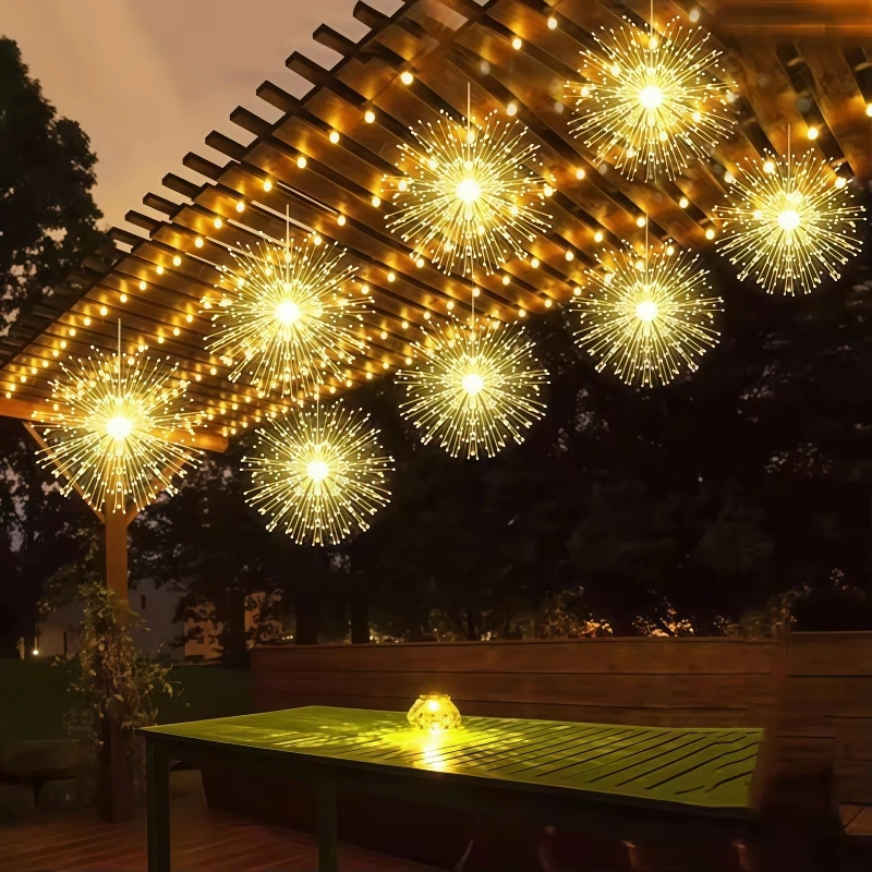 4/5 Hanging Solar Outdoor Fireworks Lights 240/450 LED Flashing Starburst Ball Lights 8 Modes for Gardens Tents Christmas Decor