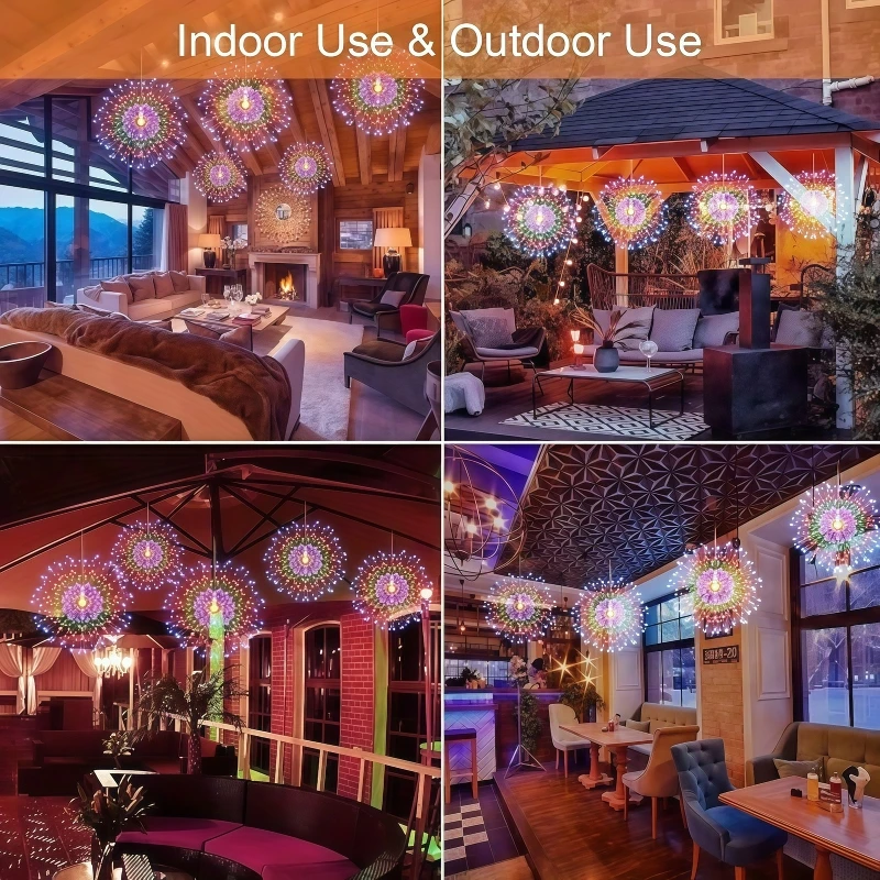 4/5 Hanging Solar Outdoor Fireworks Lights 240/450 LED Flashing Starburst Ball Lights 8 Modes for Gardens Tents Christmas Decor