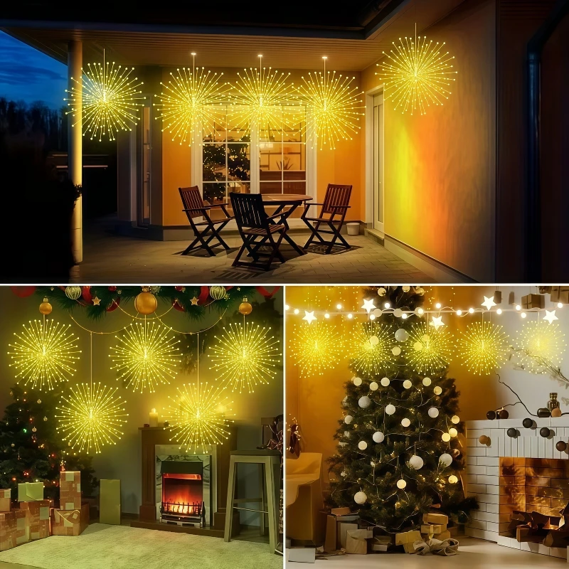 4/5 Hanging Solar Outdoor Fireworks Lights 240/450 LED Flashing Starburst Ball Lights 8 Modes for Gardens Tents Christmas Decor