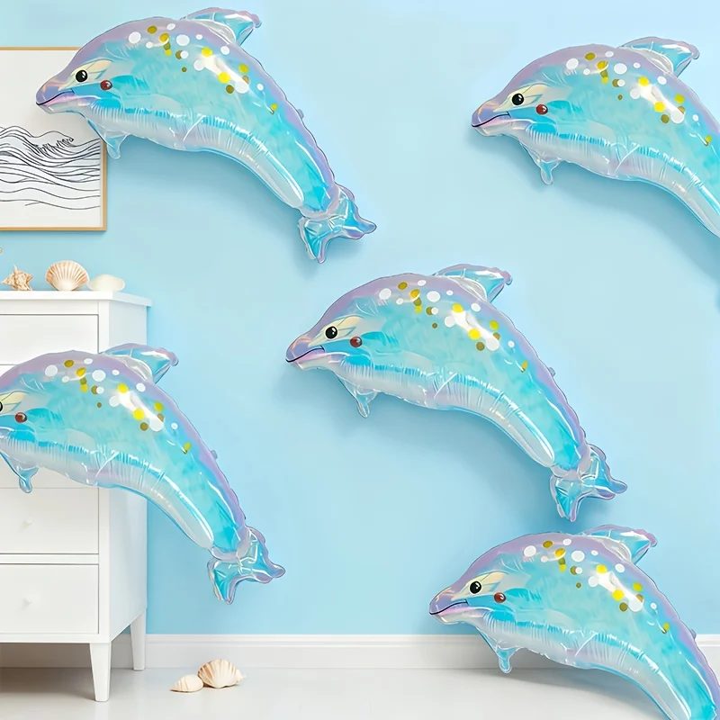 6 Colorful Dolphin Balloons, Birthday Balloons, Party Supplies, Christmas Decorations, Equipped with Balloon Sticks, Self-Sealing, Easy to Inflate, Suitable for Birthday, Anniversary Party Decorations, Gatherings, Christmas