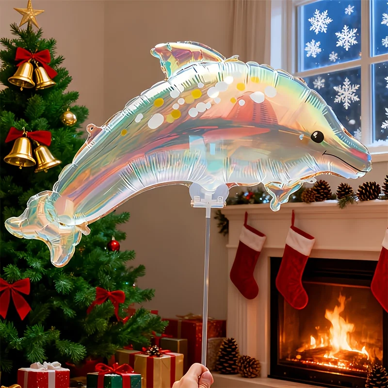 6 Colorful Dolphin Balloons, Birthday Balloons, Party Supplies, Christmas Decorations, Equipped with Balloon Sticks, Self-Sealing, Easy to Inflate, Suitable for Birthday, Anniversary Party Decorations, Gatherings, Christmas