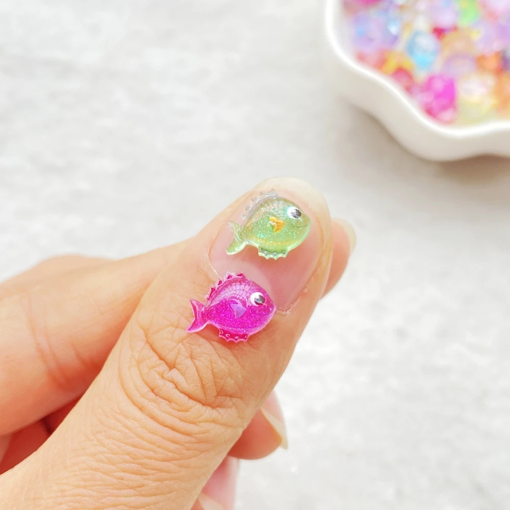 50pcs Resin Cute cartoon colored crystal fish Flat back Rhinestone DIY Wedding Scrapbook Christmas Decor Crafts