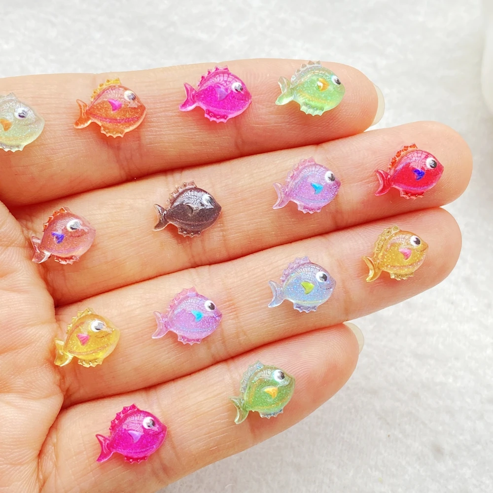50pcs Resin Cute cartoon colored crystal fish Flat back Rhinestone DIY Wedding Scrapbook Christmas Decor Crafts