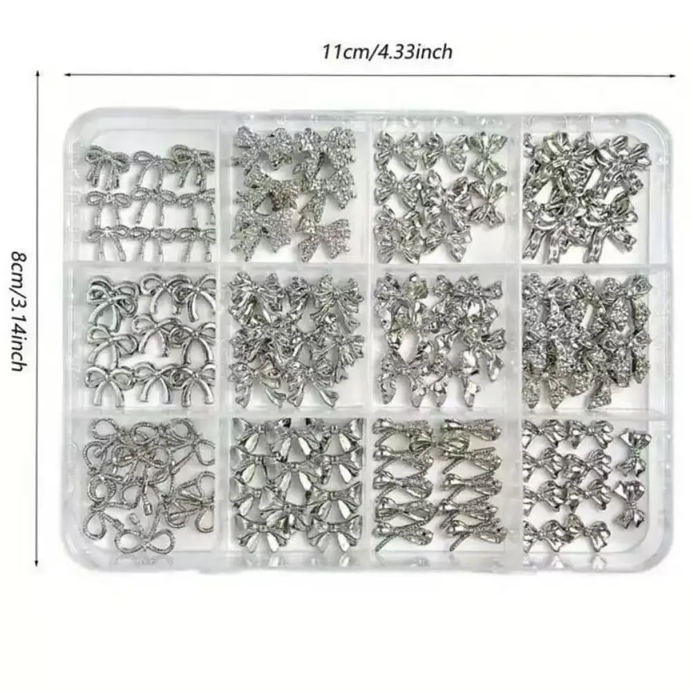 120Pcs Silver Nail Art Decorations Y2K Style Metal Charms For Christmas Wedding Valentine's Day DIY Manicure Supplies