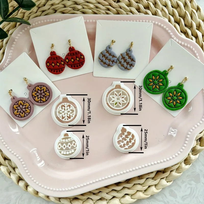 4Pcs Christmas Ornament Polymer Clay Cutters Set Festive Winter Earring Mold Kit Polyester Resin Clay Tools for Jewelry Making