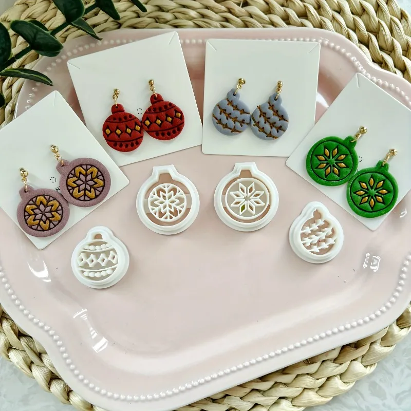 4Pcs Christmas Ornament Polymer Clay Cutters Set Festive Winter Earring Mold Kit Polyester Resin Clay Tools for Jewelry Making
