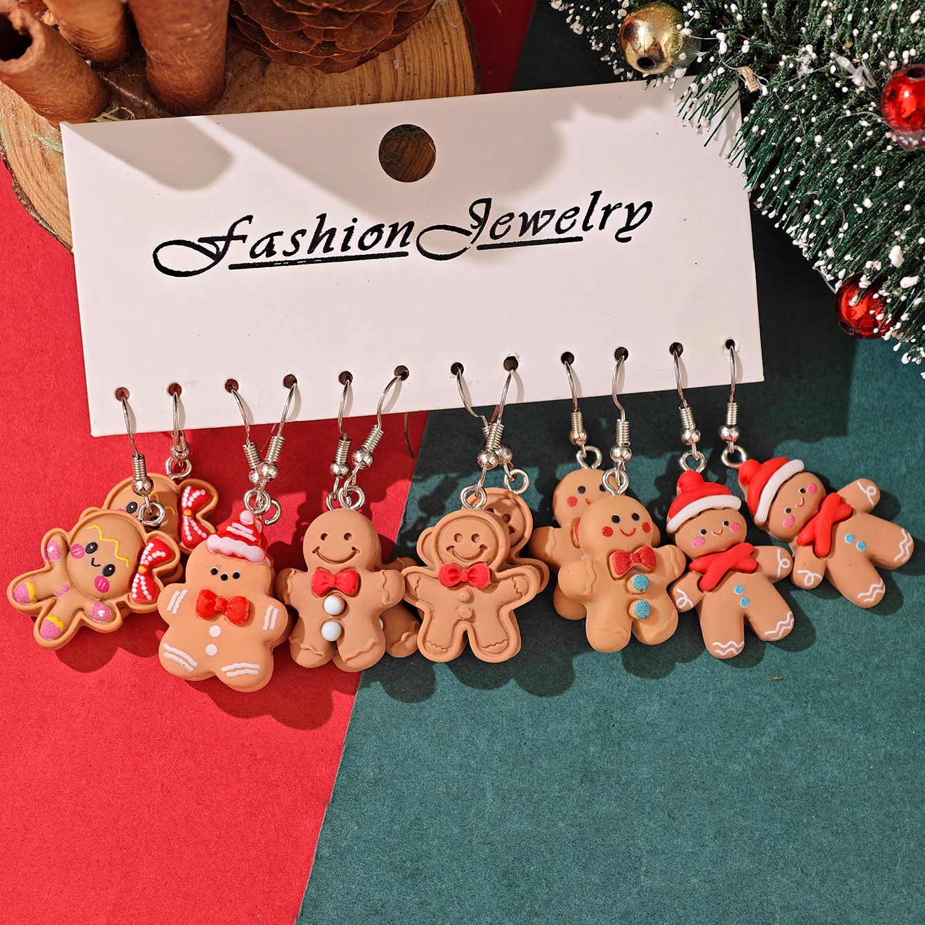 New Cute Cartoon Gingerbread Man Christmas Tree Santa Penguin Resin Drop Earrings Set Women's Christmas Gift Jewelry