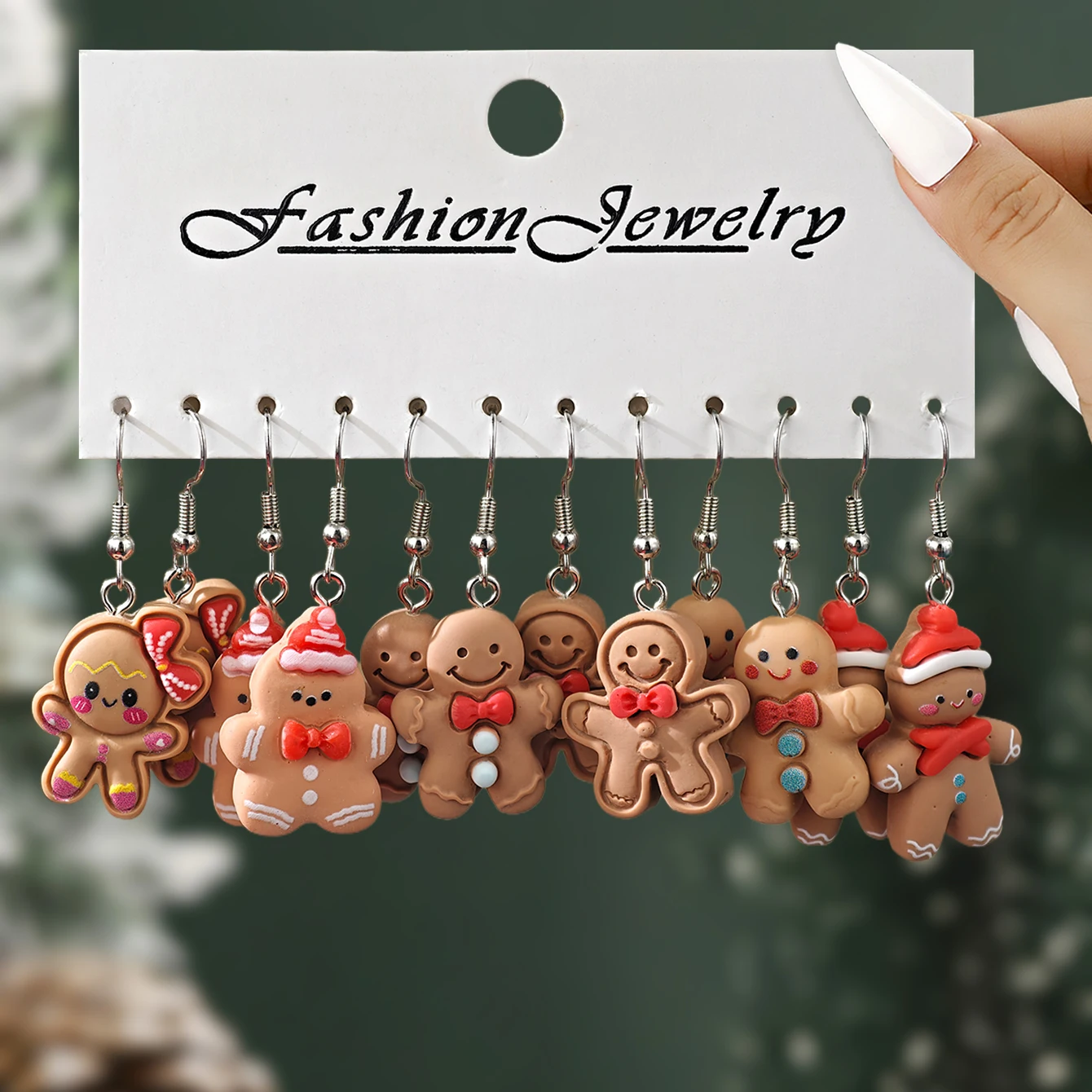 New Cute Cartoon Gingerbread Man Christmas Tree Santa Penguin Resin Drop Earrings Set Women's Christmas Gift Jewelry