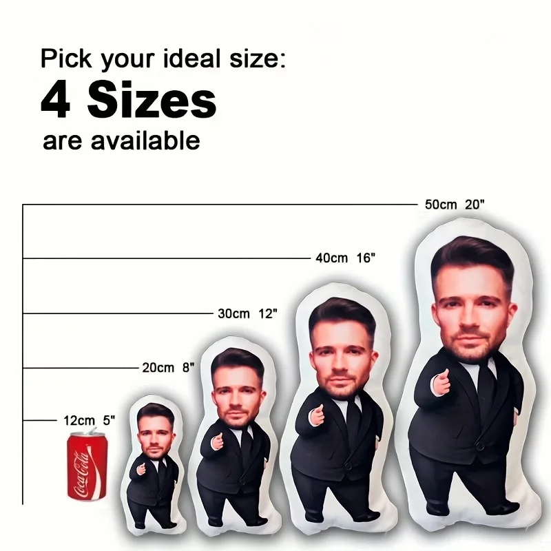 1Pc Custom Doll Pillow Creative Photo Pillow—Unique Personalized Face Design, Suitable for Birthdays, Holidays, Anniversaries, Home Decor, and Is Ideal for Living Room, Bedroom, Valentine's Day, Wedding Arrangements, Halloween, Christmas, Thanksgiving