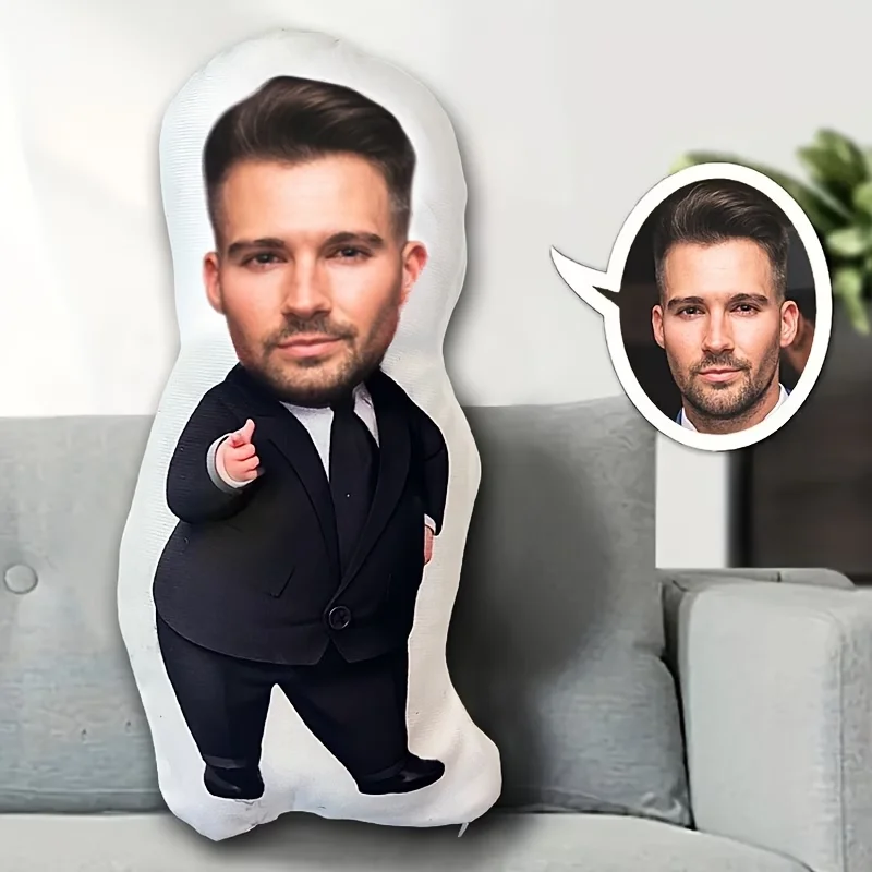 1Pc Custom Doll Pillow Creative Photo Pillow—Unique Personalized Face Design, Suitable for Birthdays, Holidays, Anniversaries, Home Decor, and Is Ideal for Living Room, Bedroom, Valentine's Day, Wedding Arrangements, Halloween, Christmas, Thanksgiving