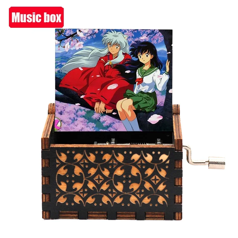 HotHot# 58 styles Anime Antique carved Wooden Hand Crank Music Box figure Christmas Birthday Gift Home Decoration