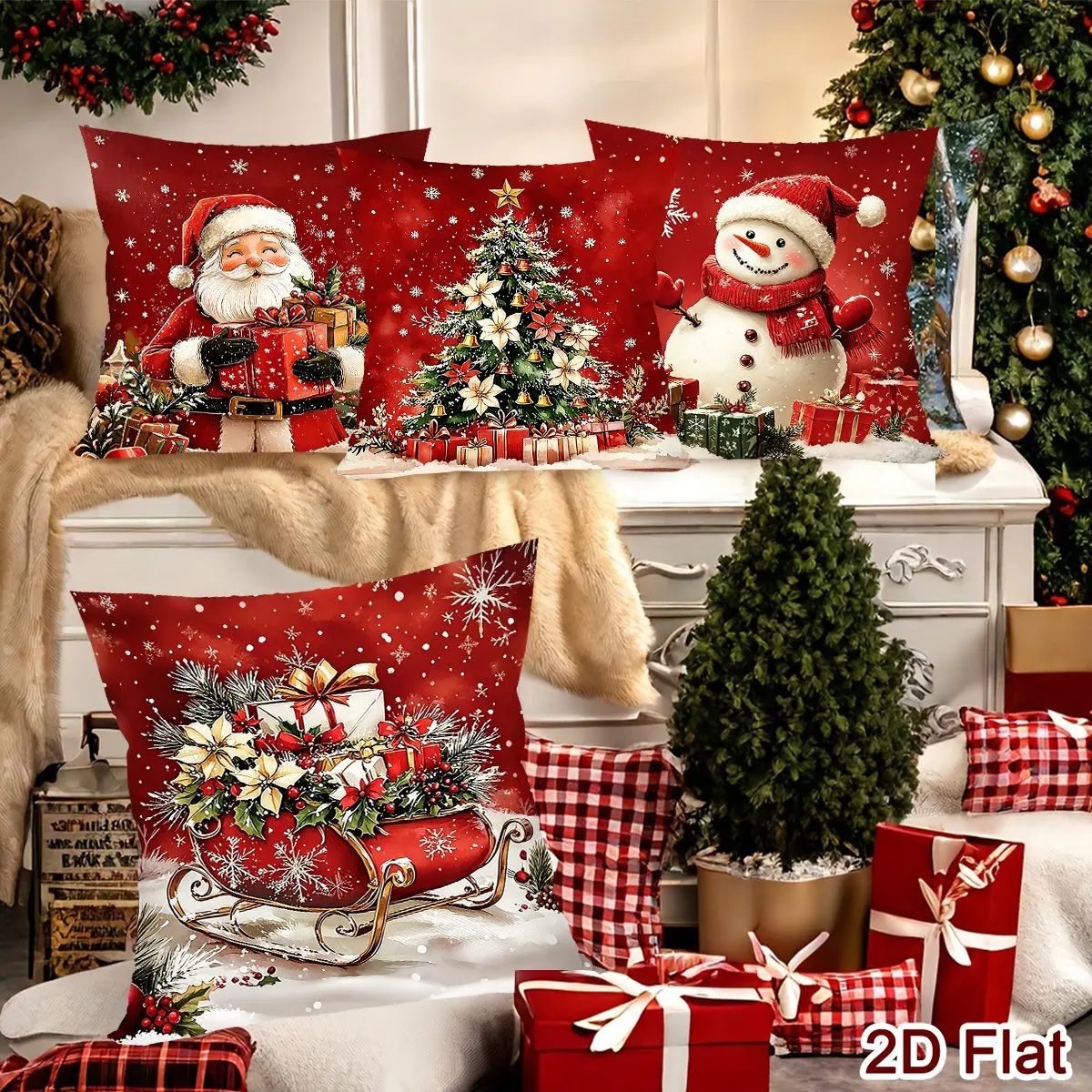 4pcs Merry Christmas Pillow Covers Santa Snowman Cushion Covers Christmas Decor for Home Sofa Bedroom New Year Party Supplies