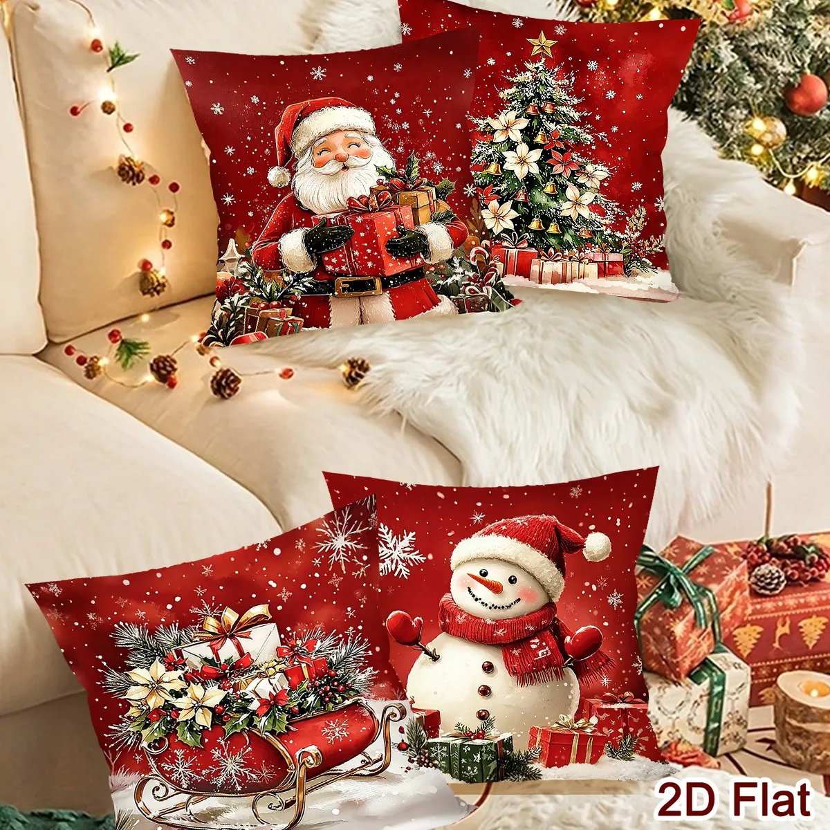 4pcs Merry Christmas Pillow Covers Santa Snowman Cushion Covers Christmas Decor for Home Sofa Bedroom New Year Party Supplies