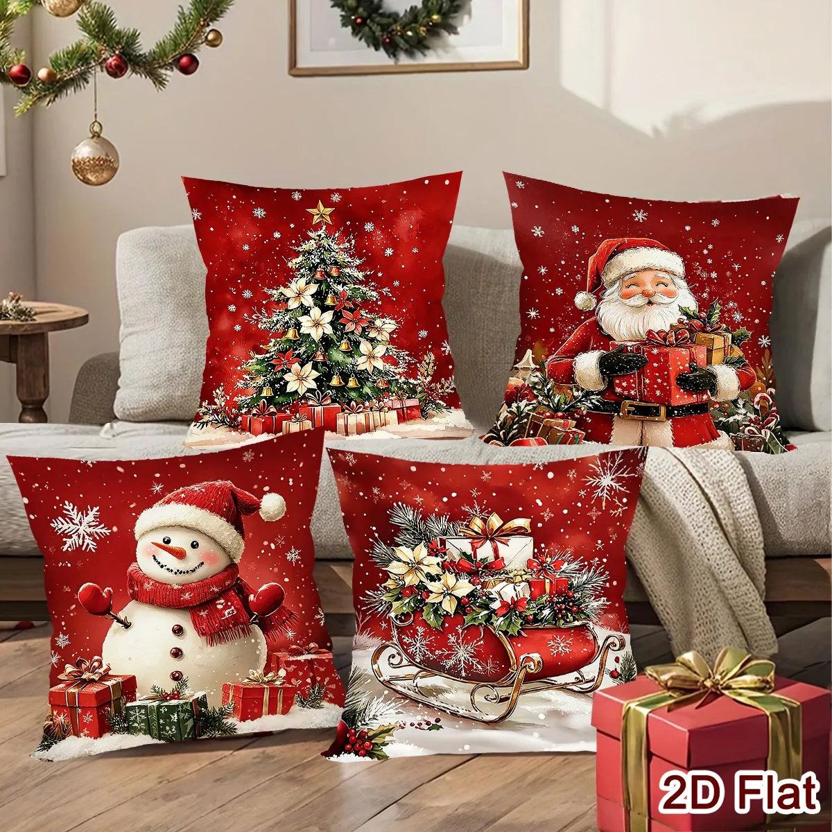 4pcs Merry Christmas Pillow Covers Santa Snowman Cushion Covers Christmas Decor for Home Sofa Bedroom New Year Party Supplies
