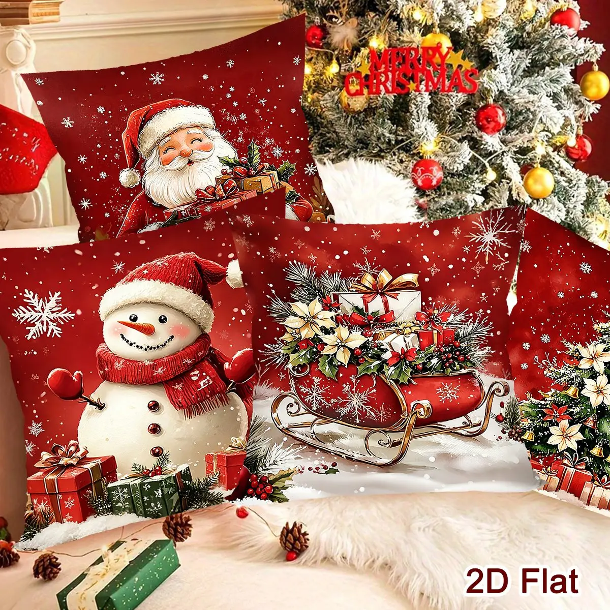 4pcs Merry Christmas Pillow Covers Santa Snowman Cushion Covers Christmas Decor for Home Sofa Bedroom New Year Party Supplies