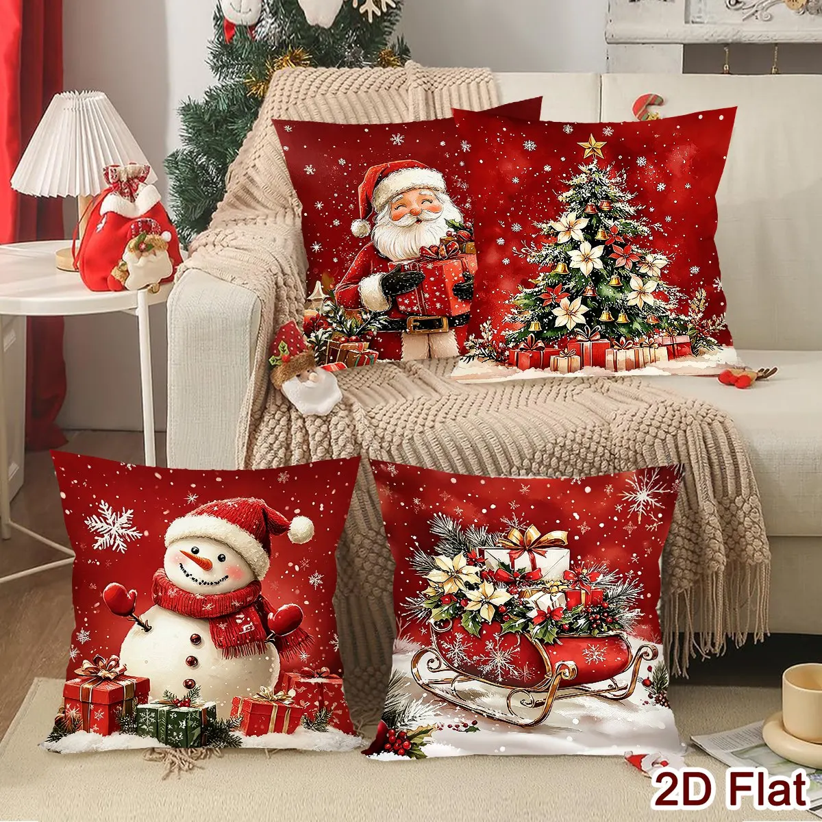 4pcs Merry Christmas Pillow Covers Santa Snowman Cushion Covers Christmas Decor for Home Sofa Bedroom New Year Party Supplies