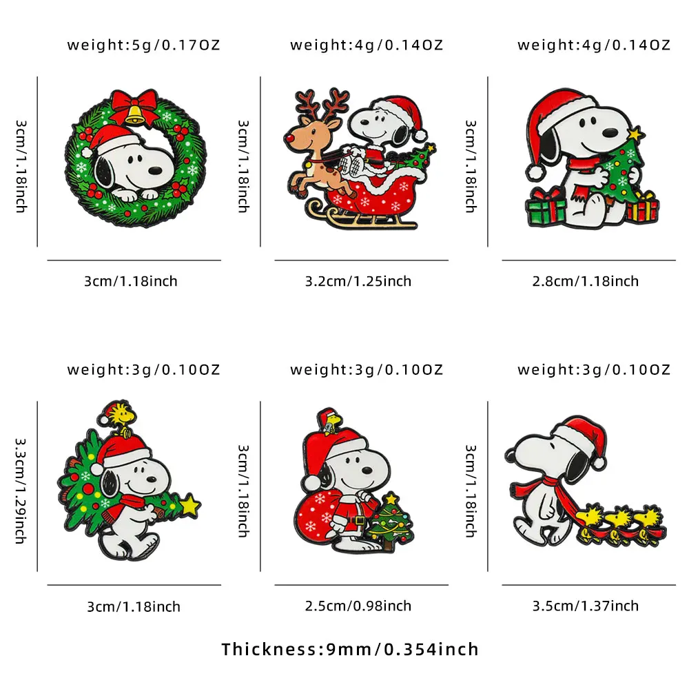 6pcs Christmas Cartoon Puppy Dog Enamel Pins Set Holiday Xmas Tree Santa Hat Collectible Brooches Decorative Gift Pins
