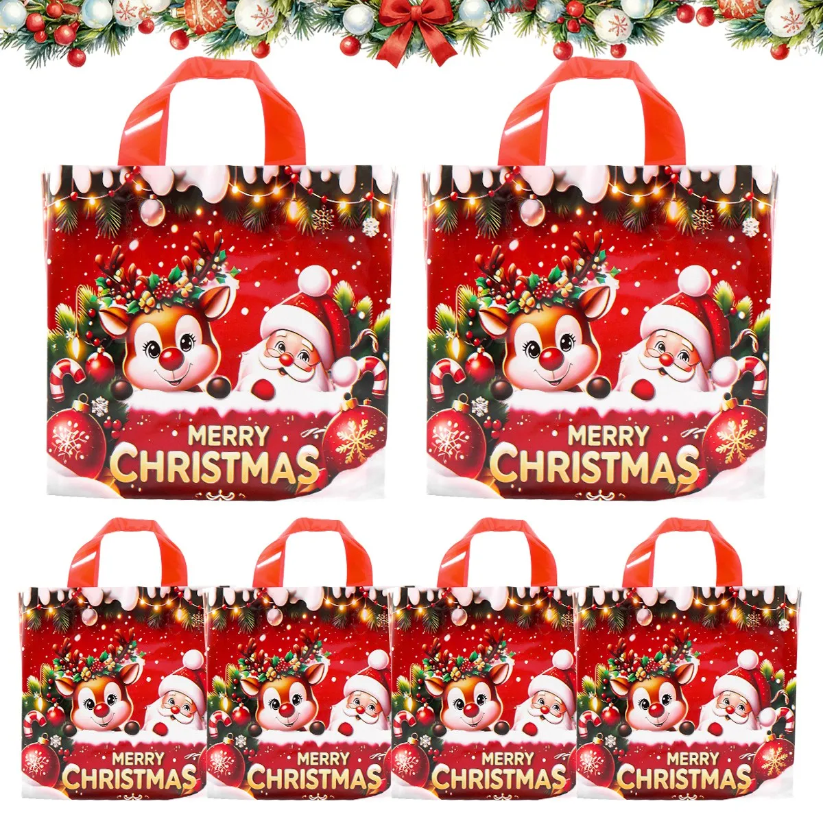 6pcs Merry Christmas Gift Bags Santa Elk Tote Bags Navidad Natal Christmas Decor for Home 2026 New Year Gifts Packaging Bags