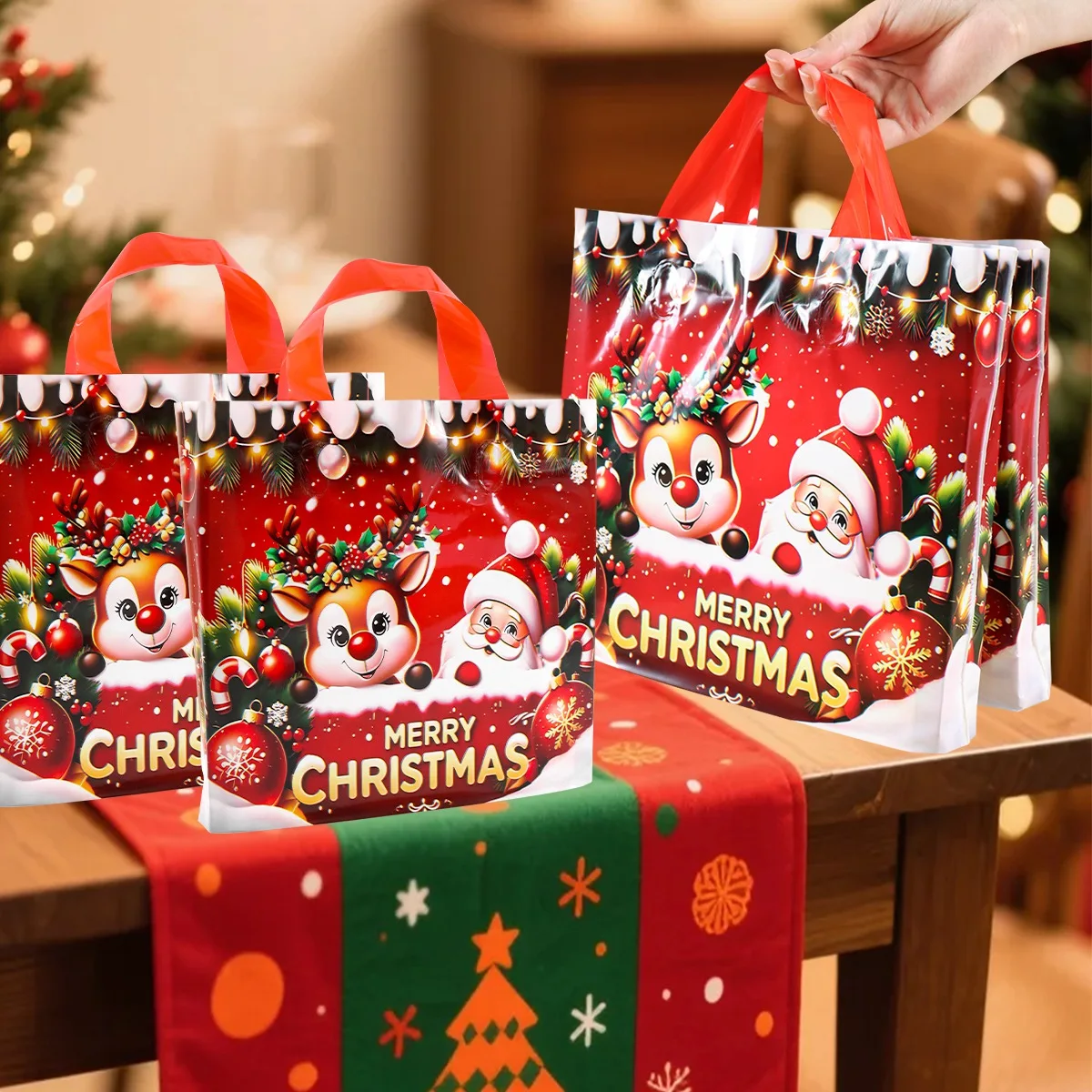6pcs Merry Christmas Gift Bags Santa Elk Tote Bags Navidad Natal Christmas Decor for Home 2026 New Year Gifts Packaging Bags