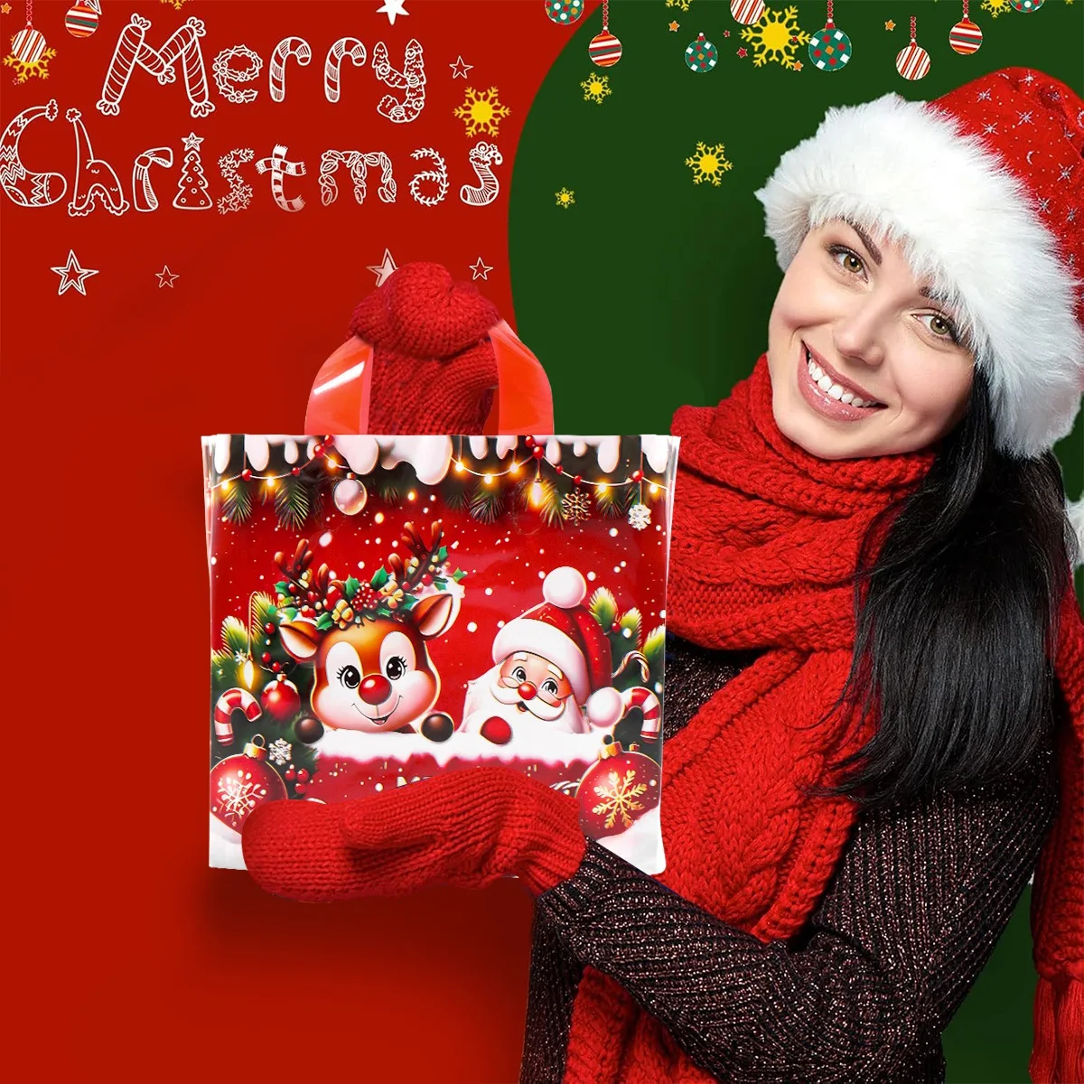 6pcs Merry Christmas Gift Bags Santa Elk Tote Bags Navidad Natal Christmas Decor for Home 2026 New Year Gifts Packaging Bags