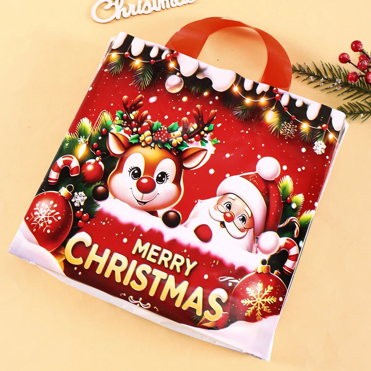 6pcs Merry Christmas Gift Bags Santa Elk Tote Bags Navidad Natal Christmas Decor for Home 2026 New Year Gifts Packaging Bags