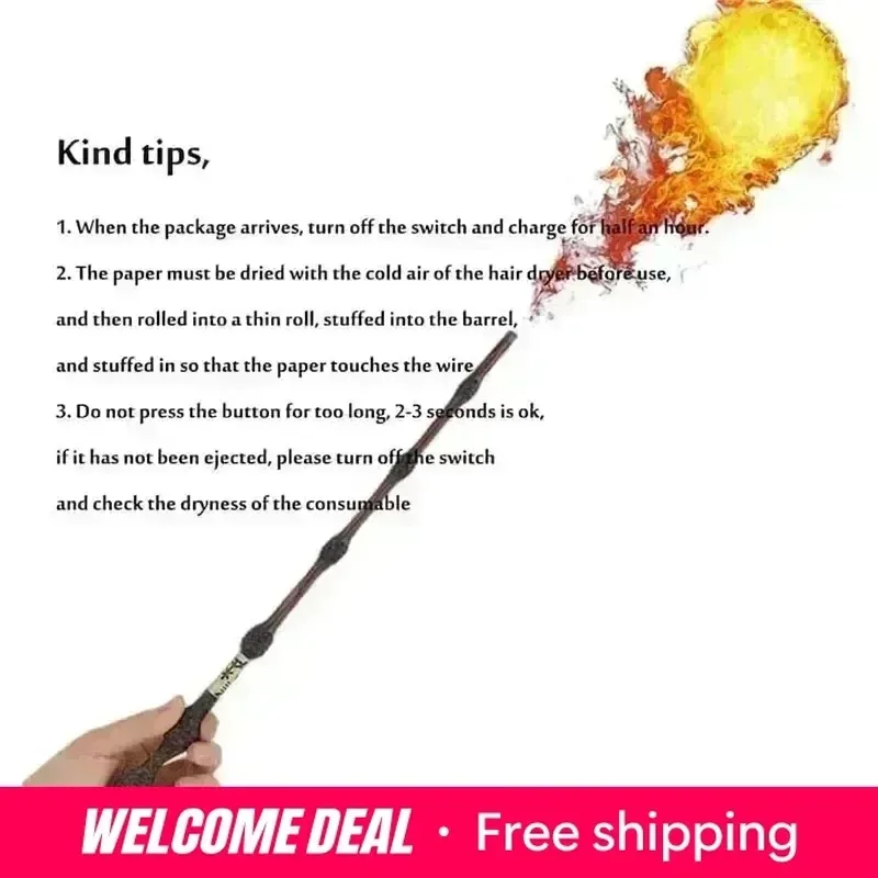 Wizard Magic Wand with Fire Breathing Effect Glowing Prop for Halloween Christmas Cosplay Party Favors