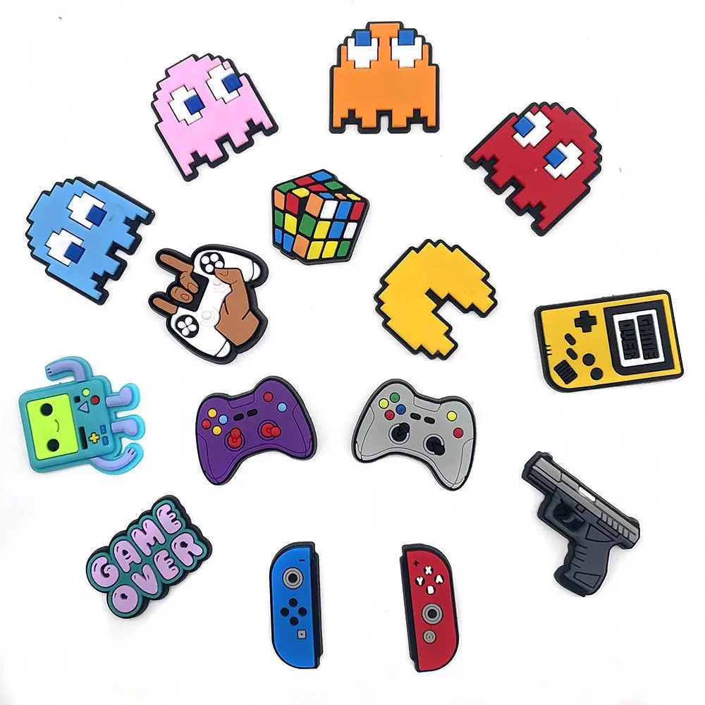Pac-Man 17-piece cute game-themed shoe charms, detachable, a cute gift for friends, fun gift, Christmas gift