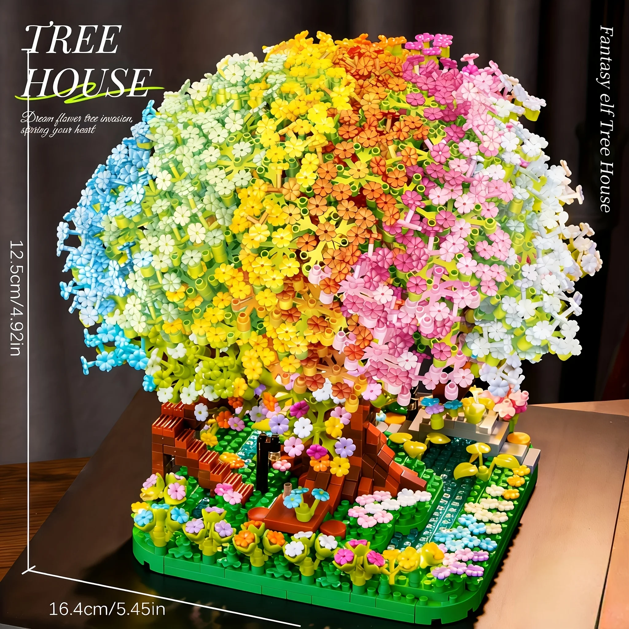 Sakura Tree House Building Blocks, DIY Micro-Particle Assembly, Colorful and Delicate Flowers and Green Leaves, for Creative Home Decoration, Artistic Living Room Decoration, Creative Home Decor, Room Decoration, Suitable as Gifts for Boyfriend or Girlfriend, Valentine's Day, School Graduation, Birthday, Anniversary, Christmas, Halloween Gifts, Art Display, Gift Ideas, Floral Decoration, Tree House Design, High-Quality Materials, High-Quality Building Blocks, Collectibles, Decoration