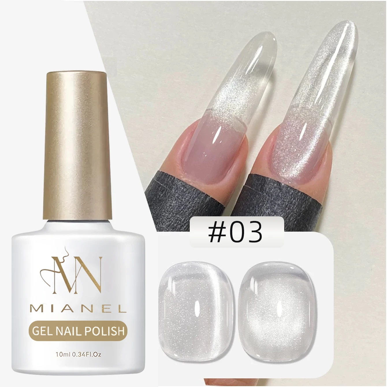 MIANEL 10ML White Cat Eye Gel Nail Polish with Flash Glass Beads Water-based Collection Nail Art New Christmas Nails 2025