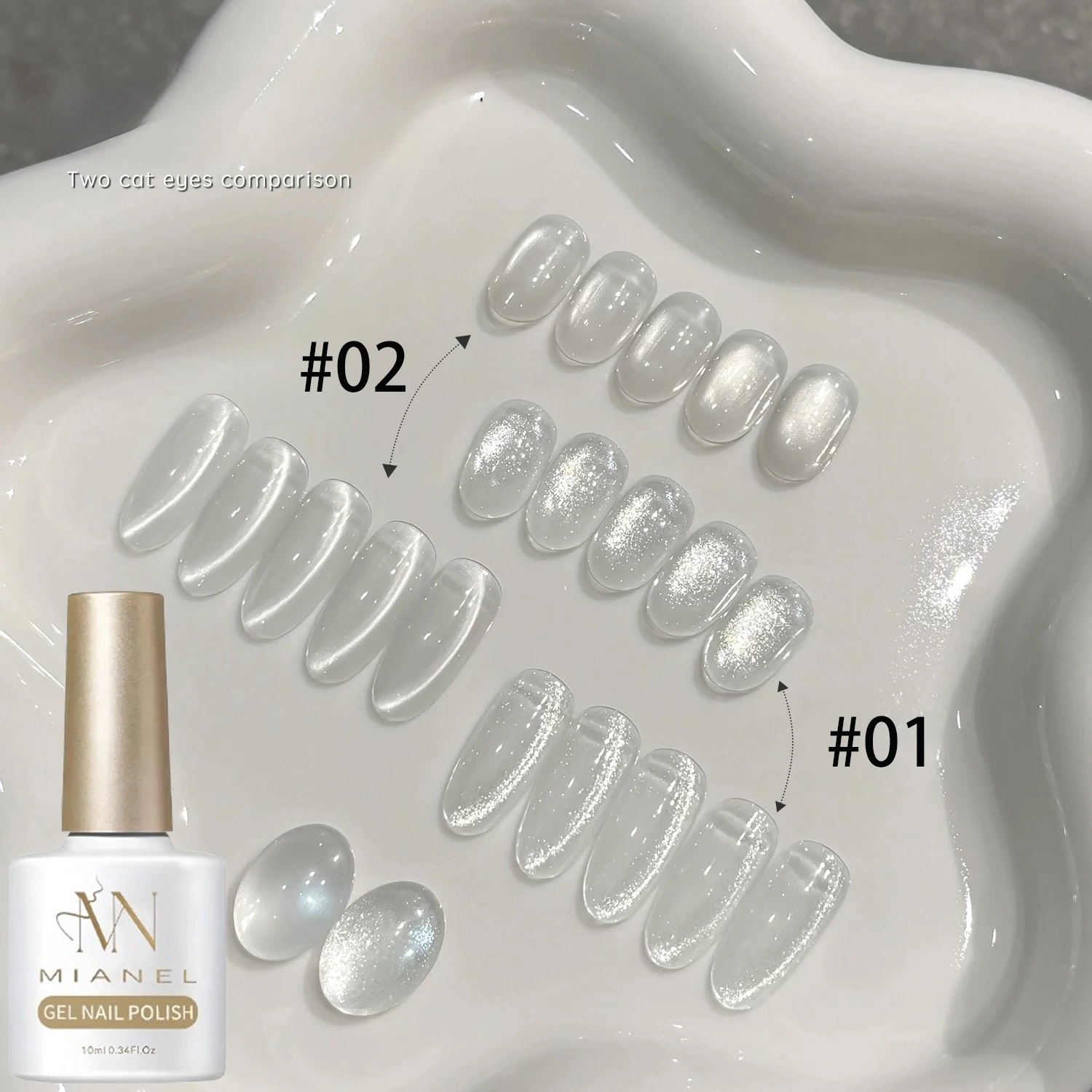 MIANEL 10ML White Cat Eye Gel Nail Polish with Flash Glass Beads Water-based Collection Nail Art New Christmas Nails 2025