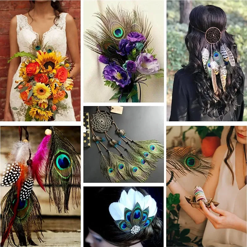 Natural Peacock Feathers DIY Craft Vase Home Decor Wedding Party Decoration Halloween Christmas Costume Performance DIY Art