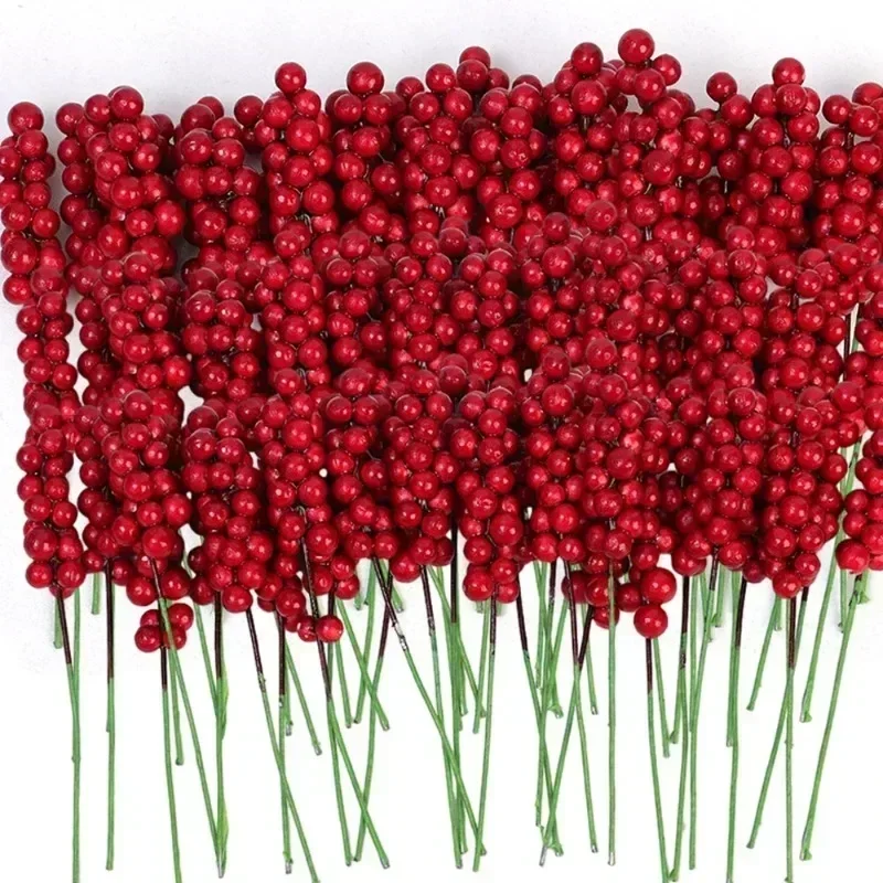 Christmas Artificial Berries Stem Fake Red Holly Berry Branches Flower Bouquet for Xmas Tree New Year Party Home Decor Ornament