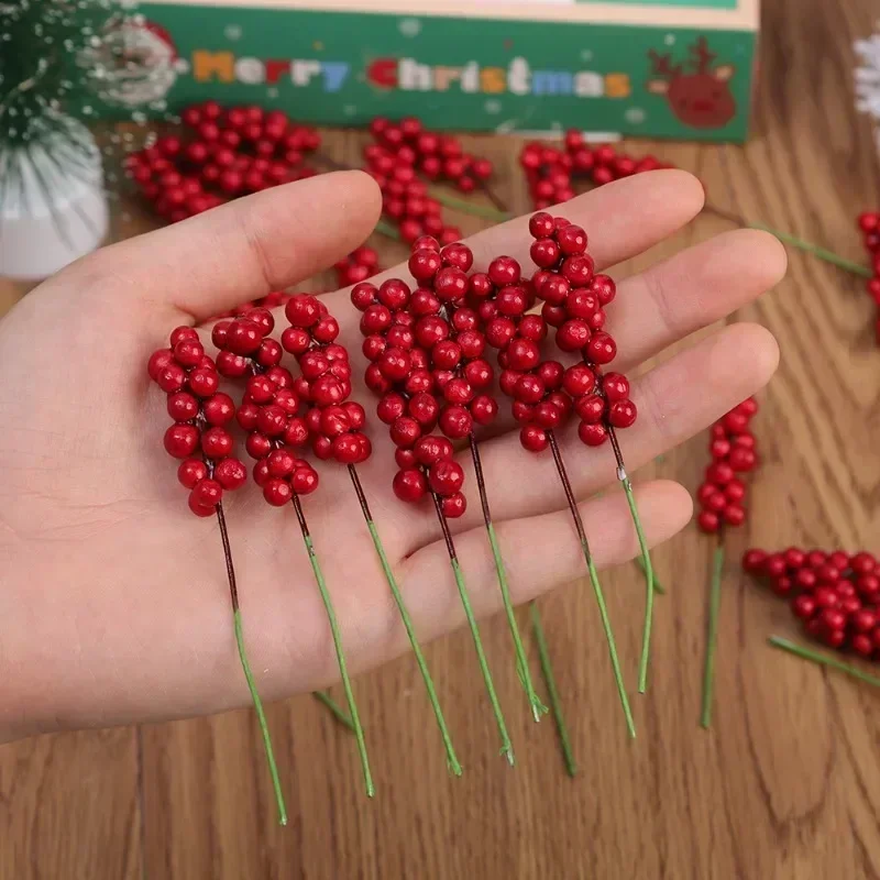 Christmas Artificial Berries Stem Fake Red Holly Berry Branches Flower Bouquet for Xmas Tree New Year Party Home Decor Ornament