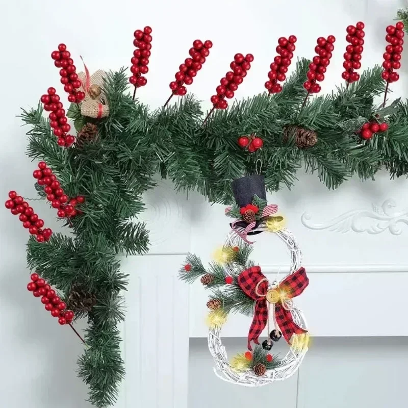 Christmas Artificial Berries Stem Fake Red Holly Berry Branches Flower Bouquet for Xmas Tree New Year Party Home Decor Ornament