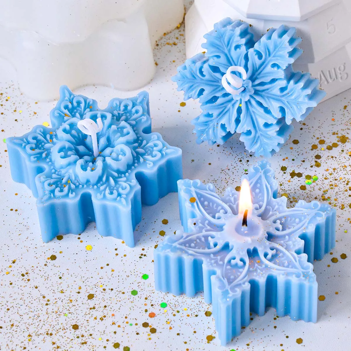 Christmas Snowflake Silicone Candle Mold DIY Handmade Soap Aromatherapy Gypsum Resin Craft Molds Home Xmas Party Decor Supplies