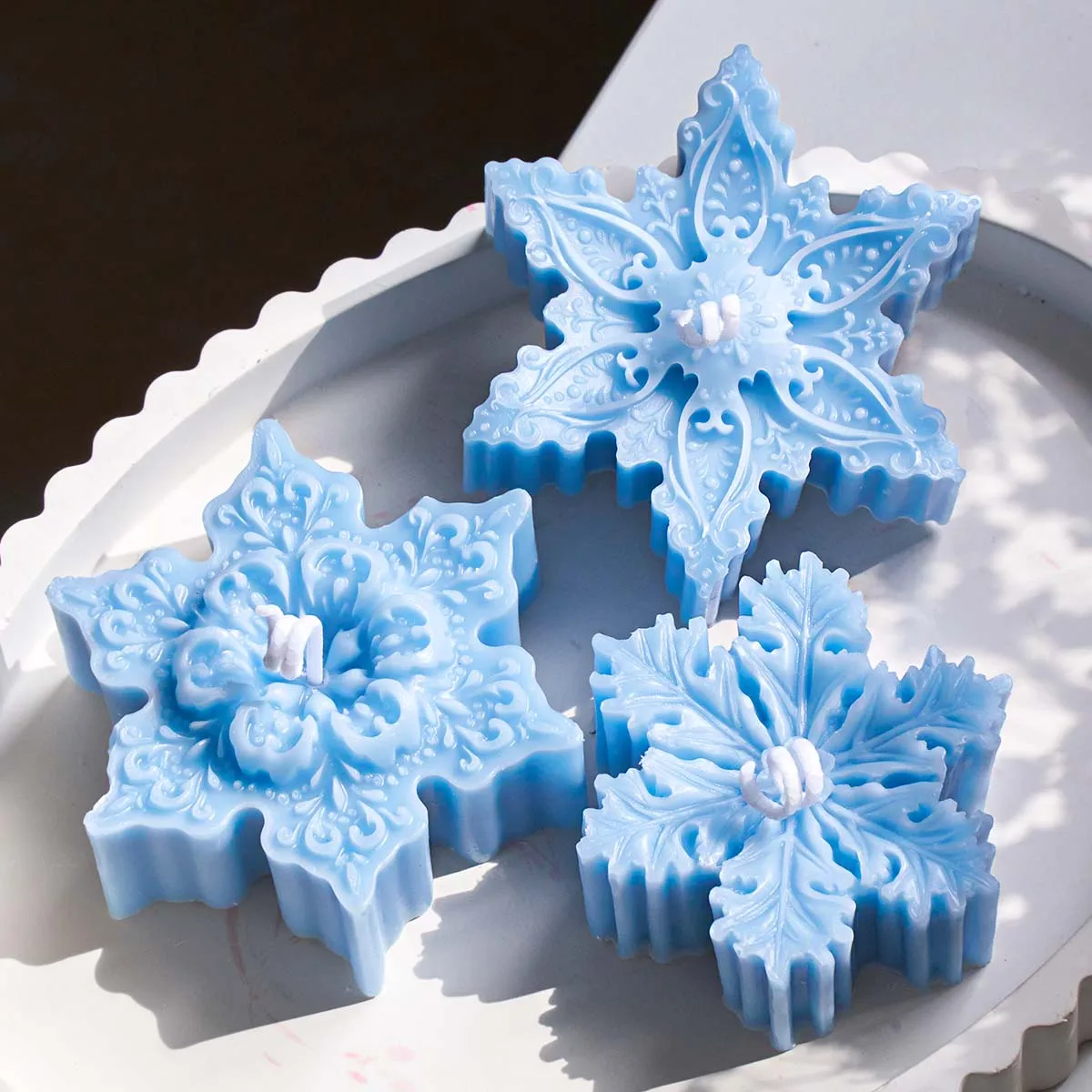 Christmas Snowflake Silicone Candle Mold DIY Handmade Soap Aromatherapy Gypsum Resin Craft Molds Home Xmas Party Decor Supplies